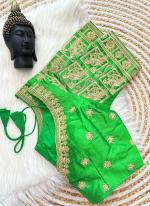 Pure Raw Silk Neon Green Wedding Wear Embroidery Work Readymade Blouse